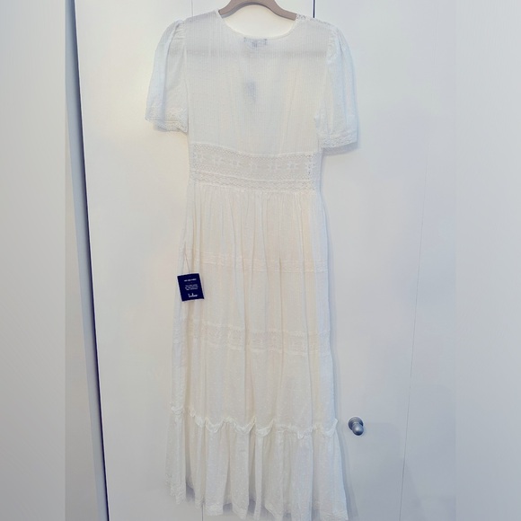 folklore white swiss dot lace tiered midi dress Lulus | Dresses | Lulus Folklore White Swiss Dot Lace Tiered Midi Dress